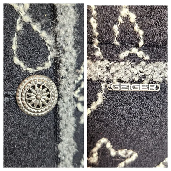 Vintage Geiger Collections Black Wool Coat Austrian Tailored Embroidery Size 40 - Picture 8 of 16